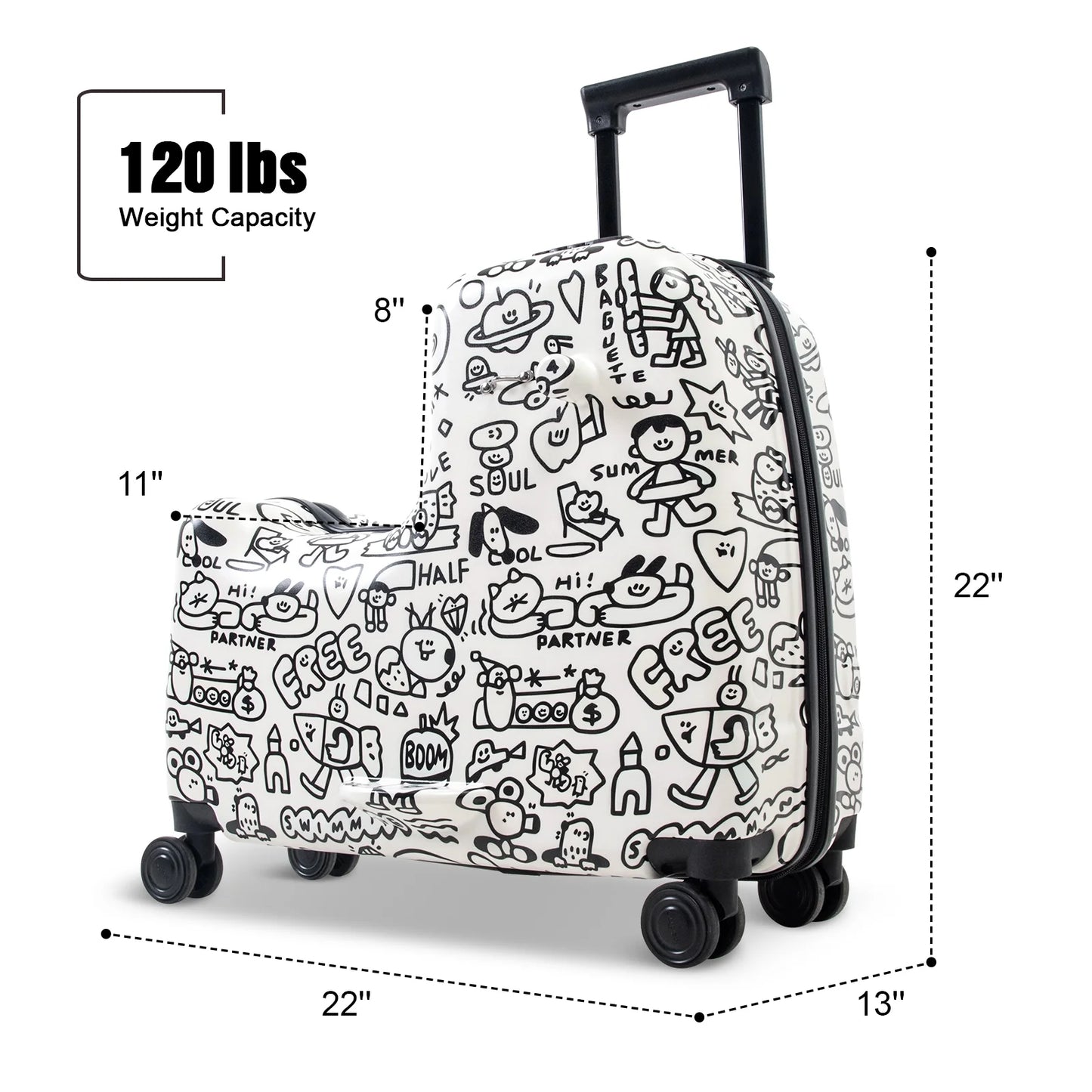 Fridtrip 22 inch Children's Ride On Luggage with Safety Belt DIY Paint ColorWaterproof Luggage Spinner wheels with Luggage Cover