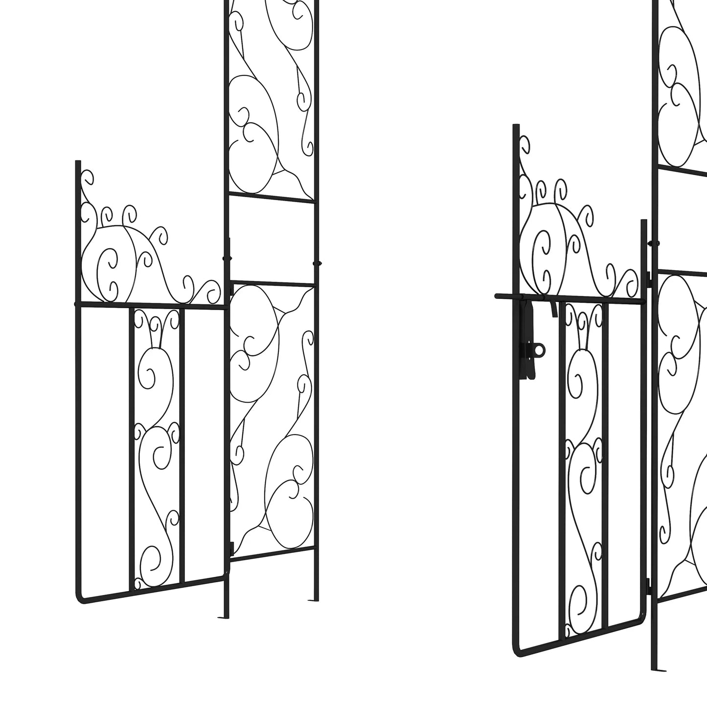 Outsunny 89.25" Metal Garden Arch with Gate, Garden Arbor Trellis for Climbing Plants, Roses, Vines, Wedding Arch, Black