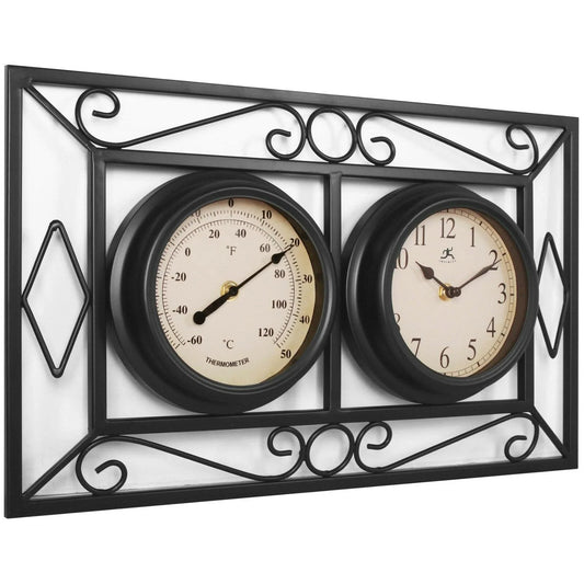 Infinity Instruments 20108BK-TC The Bookend Outdoor Hanging Clock/Thermometer