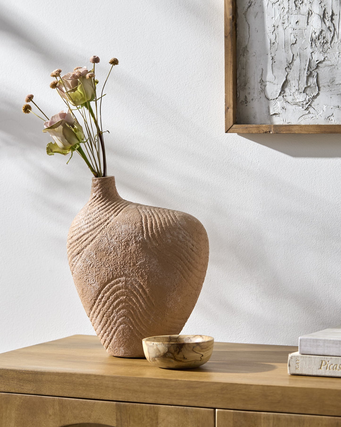 Mark& Day Vases, Joi Global Terracotta Flower Vase, Etched Papier-Mache Floor Vase for Flowers, Decorative Home Decor Accents for Living Room Bedroom Kitchen Office (12"H x 10"W x 6"D)