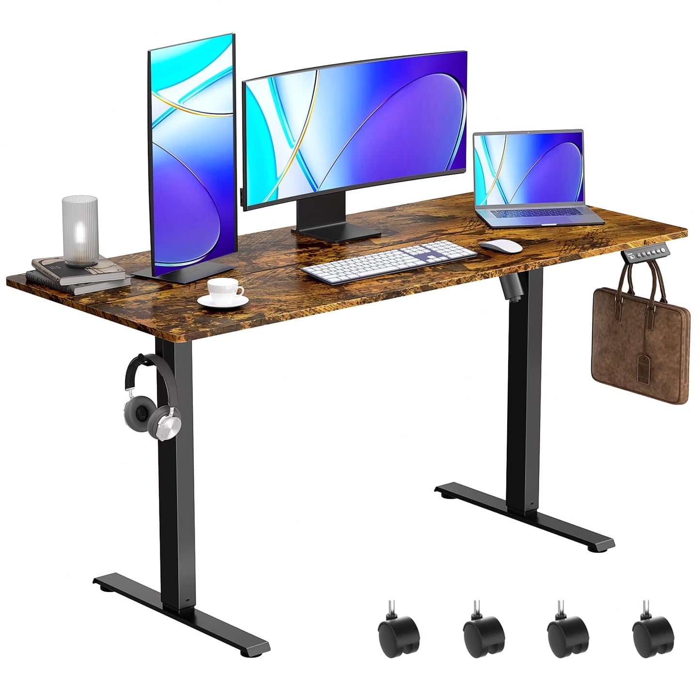 VVENACE Electric Standing Desk Height Adjustable Desk 48 inch 4 Memory Height Ergonomic Sit Stand up Desk for Home Office, White, 2 Split Boards