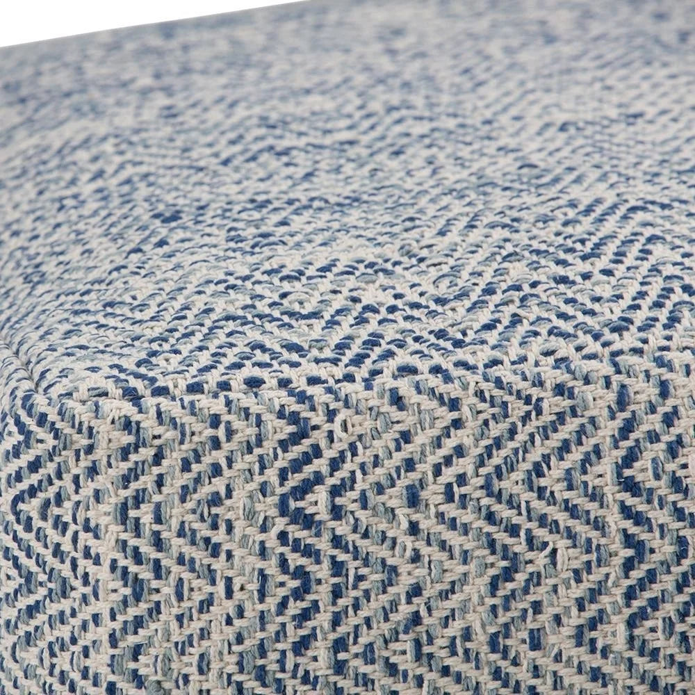 Simpli Home Nate 20 inch Wide Boho Square Pouf in Patterned Denim Mlange Cotton