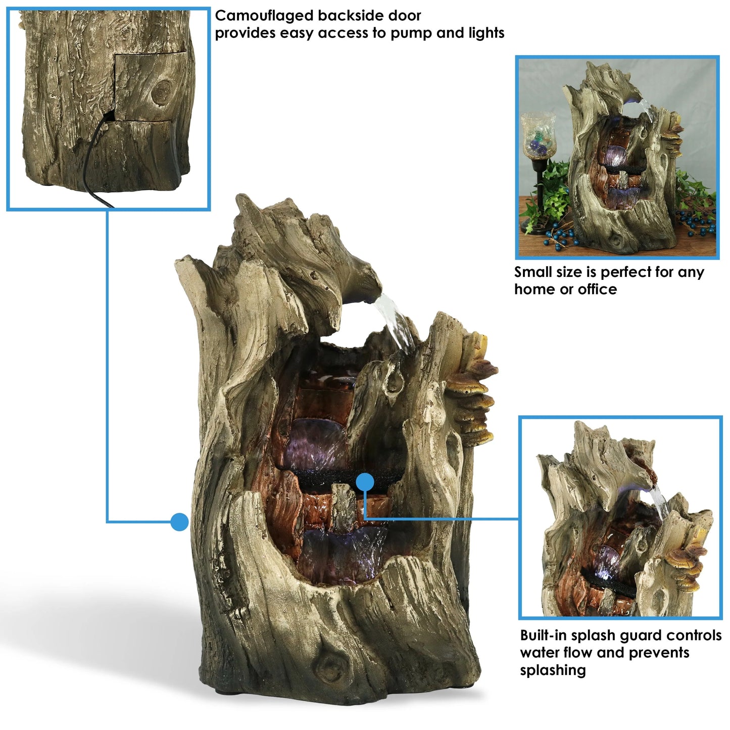 Sunnydaze Indoor Home Decorative Cascading Caves Waterfall Tabletop Water Fountain with LED Lights - 14"