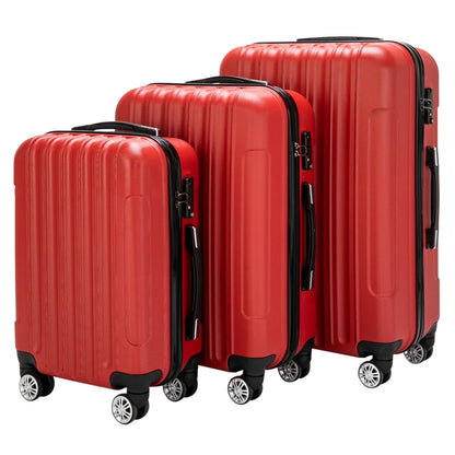 Red 3-Piece Hardshell Spinner Luggage Set (20in, 24in, 28in) - Large ABS Suitcase Set with 8 Wheels, Lightweight & Durable for Travel