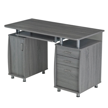 Workstation Computer Desk with Storage in Grey, L-Shaped Office Desk with Bookshelf, CPU Stand, Keyboard Tray for Home Office and Study