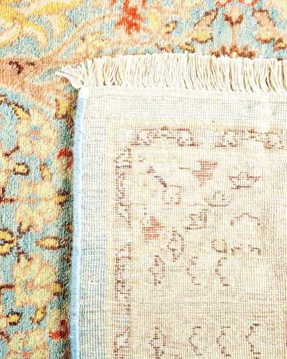 One of a Kind Hand Made Mogul Oriental Wool Area Rug Light Blue Runner