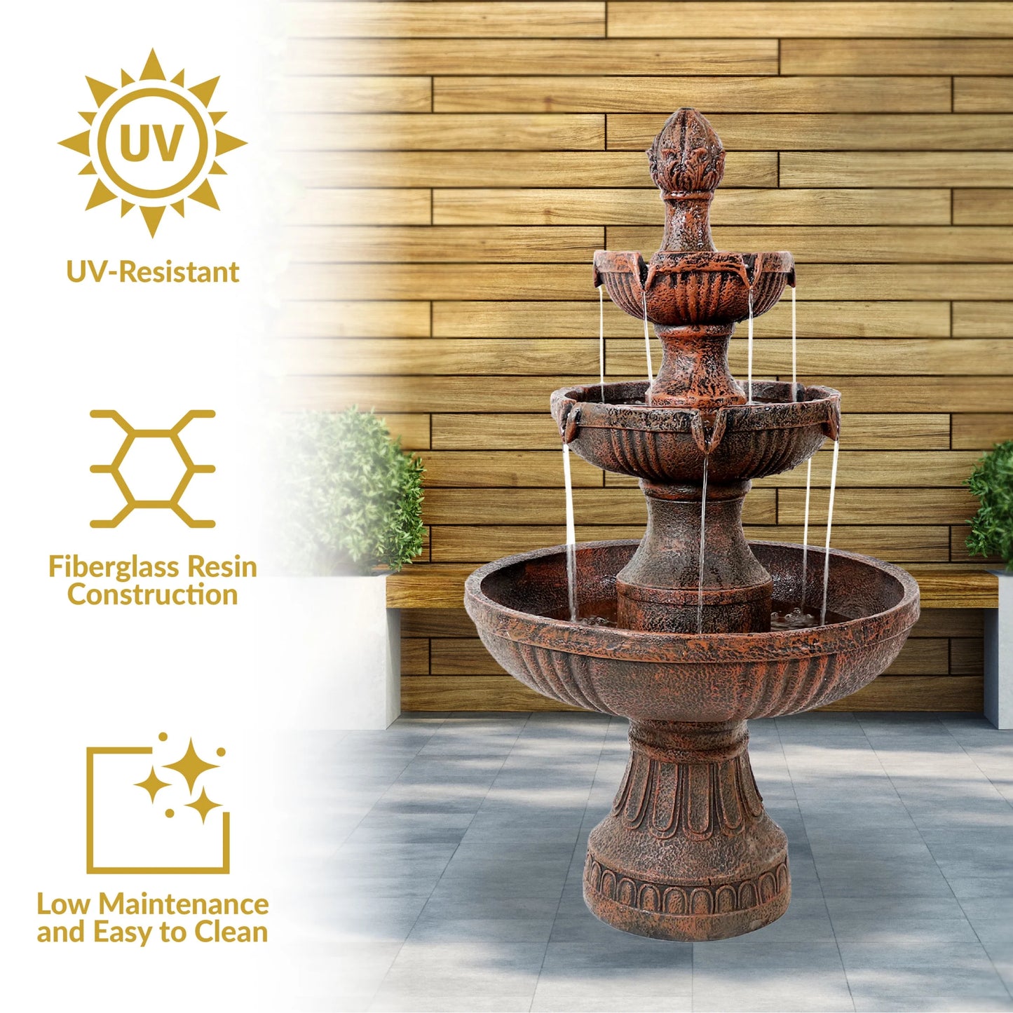 Sunnydaze Flower Blossom Traditional White Resin 3-Tier Outdoor Water Fountain