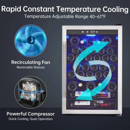 Wine Cooler,Beverage Refrigerator Cooler,Freestanding Wine Cooler Refrigerator with Triple Pane Clear Glass Door,Mini Fridge Countertop Drink Cooler for Home Office,Temperature Adjustment Range 40~61°