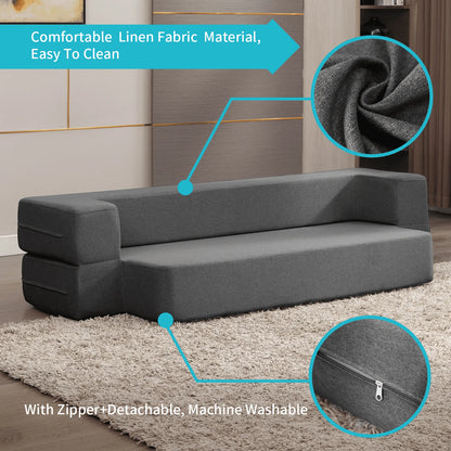 BALUS Folding Sofa Bed, Convertible Sleeper Sofa Bed Queen,Floor Couch Bed,Futon Sofa Bed Memory Foam Mattress,Floor Sofa Bed Twin for Living Room/Bedroom/Guest Room/Home Office,Dark Grey
