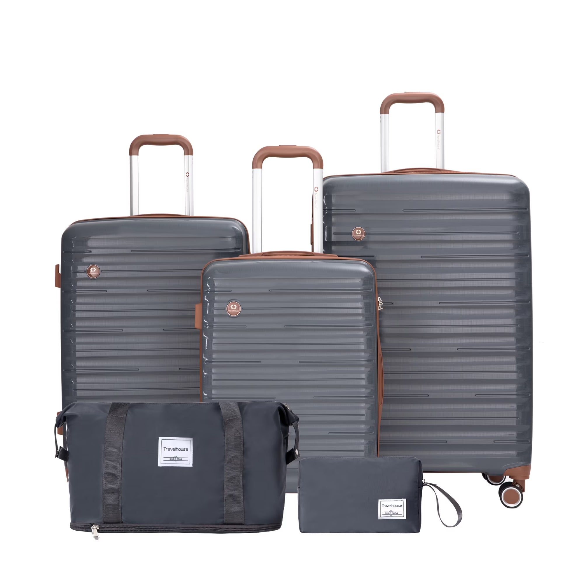 Hard Luggage Case 5-Piece Set (20"24"28 +a travel bag and a toiletry bag) ,PP Hardshell Carry on Luggage Set with TSA Lock Carry On Suitcase Luggage Durable Suitcase Color DARK GREY,Travel Hard Cas
