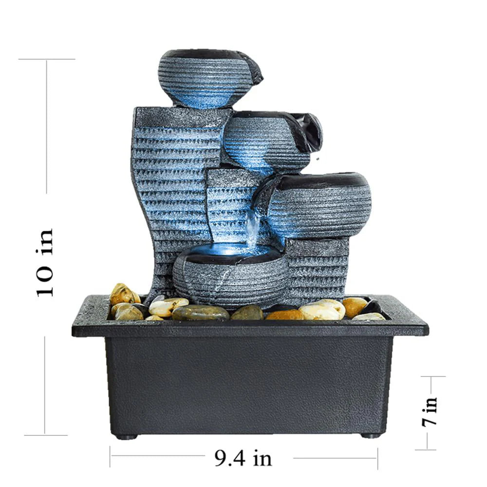 10 1/5" H Desktop Water Fountain, 4 Tier Waterfall with LED Light, Indoor Waterfall Tabletop Fountains for Home Office Decor