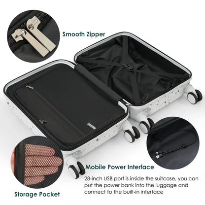 Euroco 3 Piece Luggage Sets, Hardshell Suitcase Set with Front-Opening,USB Port ,Cup Holder and Spinner Wheels,Lightweight Travel Luggage Set(20"/24"/28"),Ivory