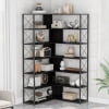 7-Tier Bookcase, L-Shaped Corner Bookcase, Tall Bookshelf with Metal Frame, Industrial Style Shelf with Open Storage, Bookshelf for Home Office Living Room and Bedroom, Gold+White