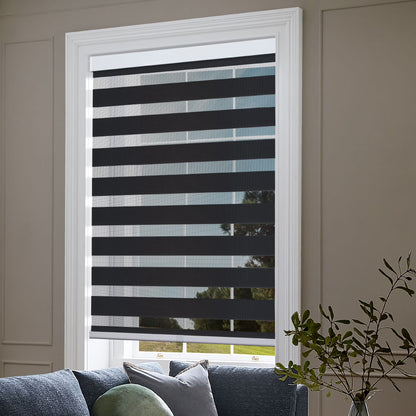 Zebra Cordless Window Blinds, Dual Layered Light Filtering Roller Shades, Easy Install Blinds, Indoor Home Decor, Pull-Down Shades for Windows, Light Control for Day & Night, White, 66"W X 72"H