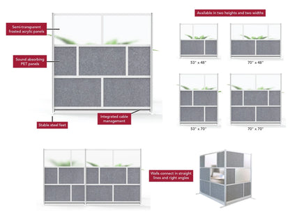 Luxor Freestanding Modular Room Divider Wall System with Built-in Cable Management Tray - 70" x 70" Add-On Wall