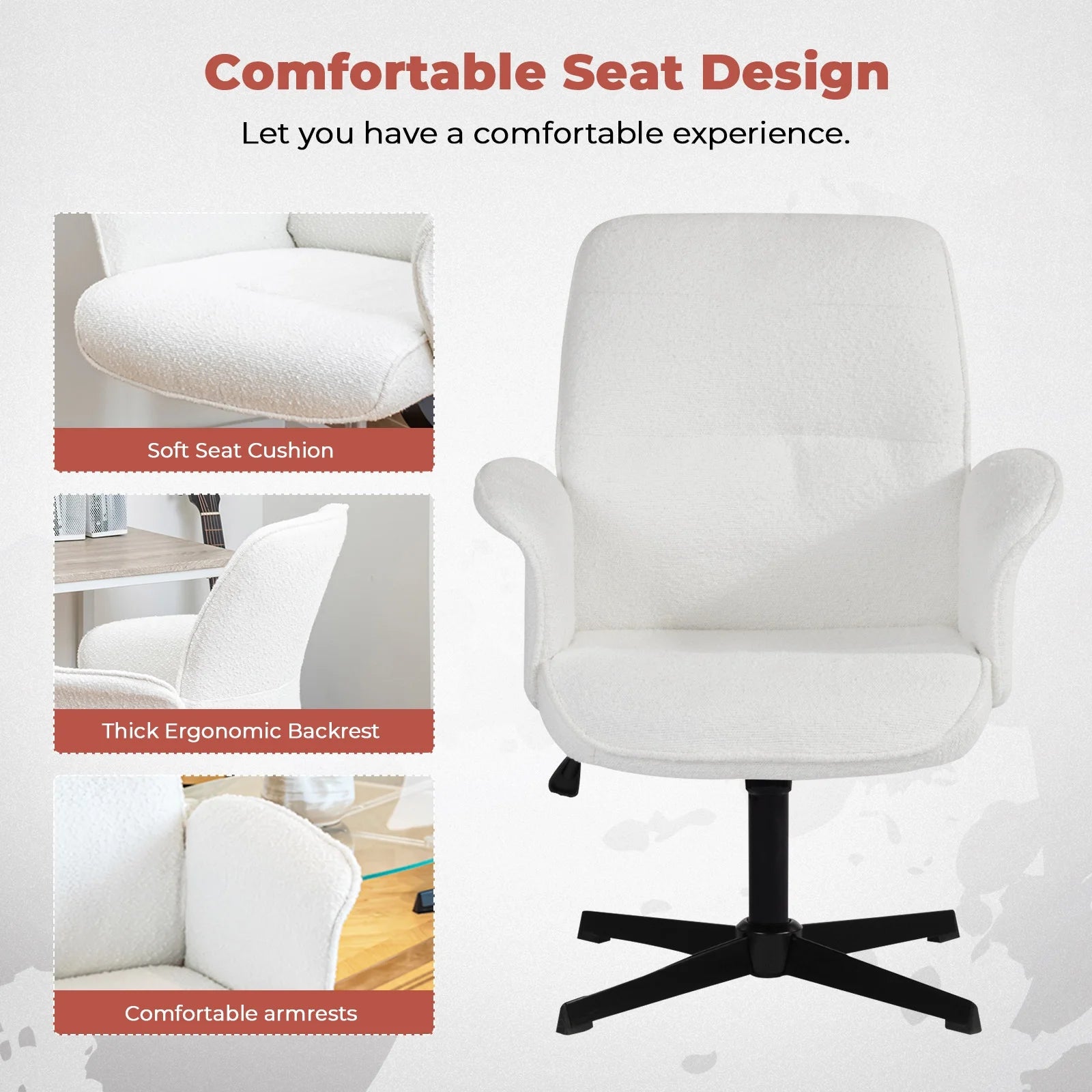 Homy Casa Home Office Desk Chair, Cute Vanity/Makeup Criss-Cross Chair, Upholstered Adjustable Swivel Armchair for Women/Girls