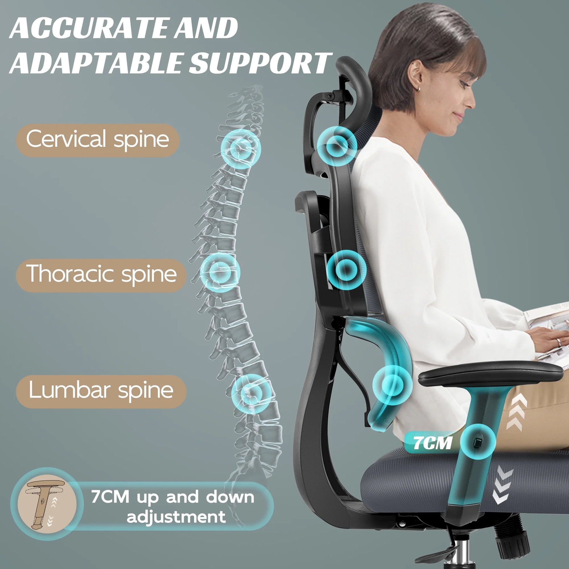 COOLHUT Ergonomic Office Chair Desk Chair High Back Computer Chair with Lumbar Support, High-Sponge Cushion Home Office Chair, 300lbs, Dark Gray