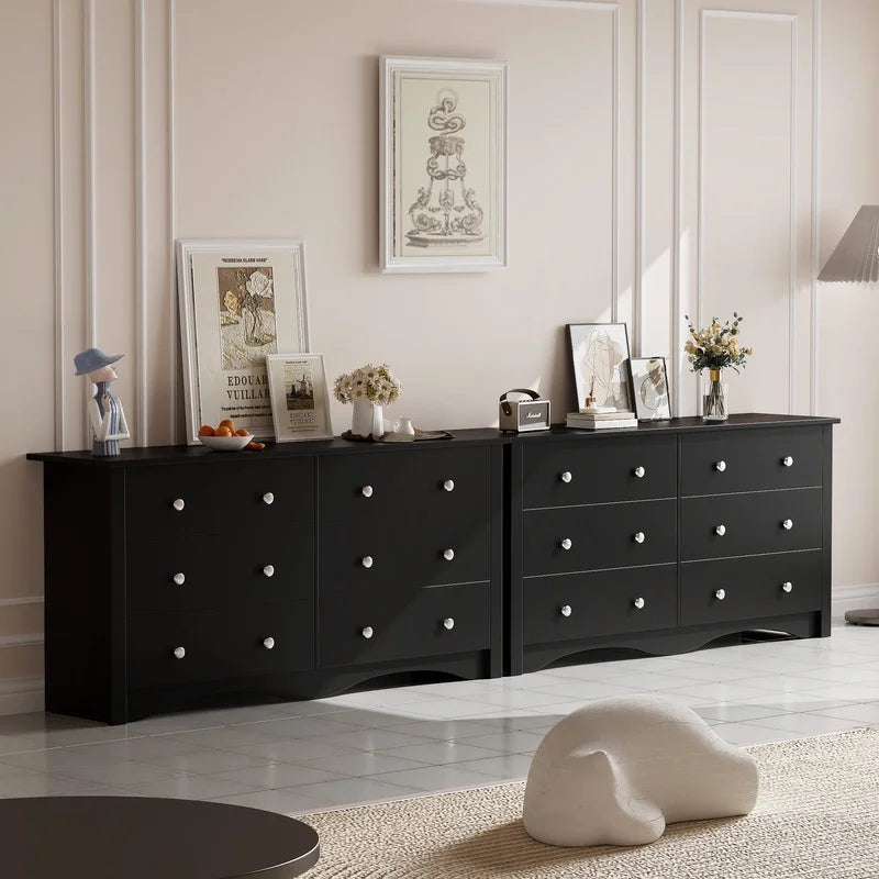 Lumihaven Rustic Modern Chest of 6 Drawers,Extra Wide Double Dresser for Master Bedroom or Nursery Storage,Black