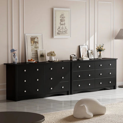 Lumihaven Rustic Modern Chest of 6 Drawers,Extra Wide Double Dresser for Master Bedroom or Nursery Storage,Black