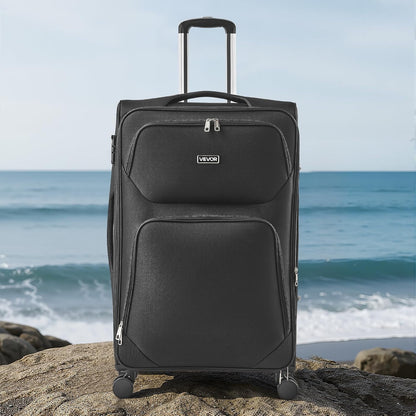 Softside Expandable Luggage with Spinner Wheels, 28-Inch Softside Checked Large Luggage, Lightweight Checked Suitcase with Expandable Zippered Pocket and TSA Lock, Black