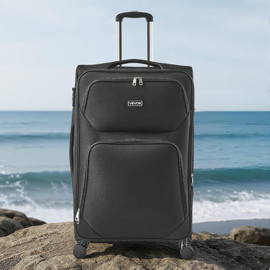 Softside Expandable Luggage with Spinner Wheels, 28-Inch Softside Checked Large Luggage, Lightweight Checked Suitcase with Expandable Zippered Pocket and TSA Lock, Black