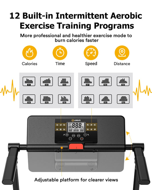 UREVO Folding Treadmill, 2.25HP Mini Treadmills for Home Office with 12 HIIT Modes, 265 lbs Capacity