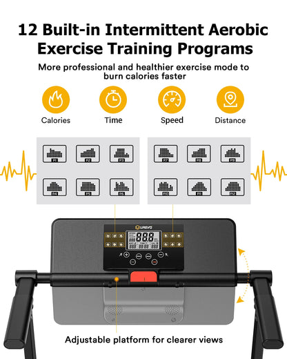 UREVO Folding Treadmill, 2.25HP Mini Treadmills for Home Office with 12 HIIT Modes, 265 lbs Capacity
