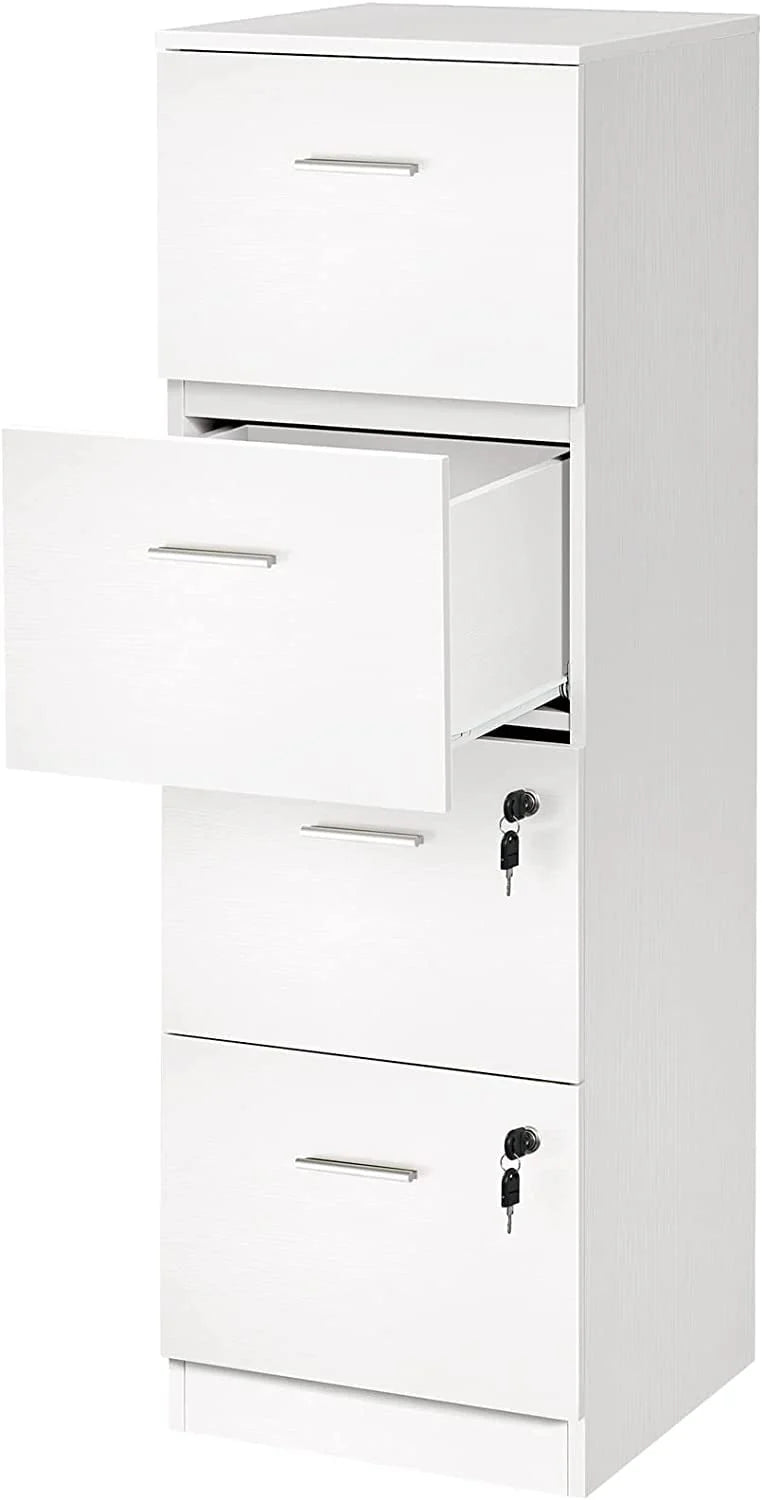 DEXTRUS 4-Drawer Wood File Cabinet with Lock, 15.86" Deep Vertical Filing Cabinet for Home Office, White