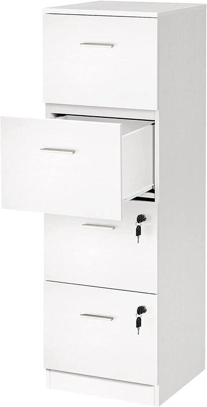 DEXTRUS 4-Drawer Wood File Cabinet with Lock, 15.86" Deep Vertical Filing Cabinet for Home Office, White