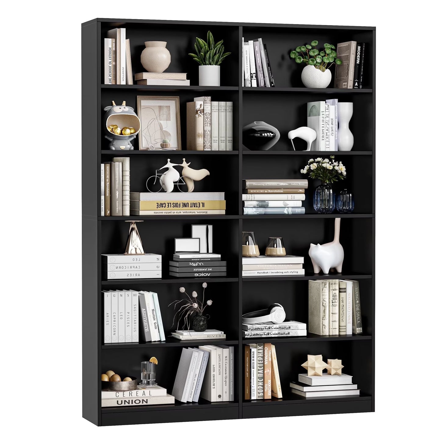 Homfa 74.3° Double Wide 6-Tier Bookcase, Extra Large Wooden Freestanding Display Bookshelf for Home Office Living Room, White