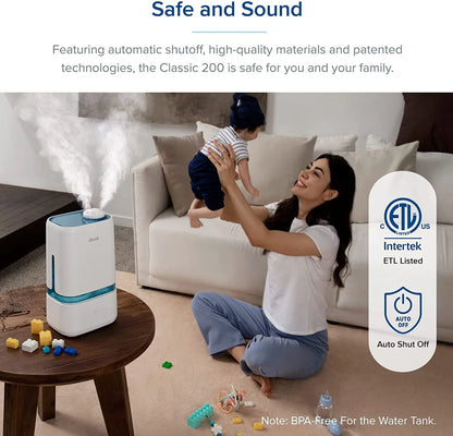 Levoit Cool Mist Humidifier Classic 200 for Room,4L for Bedroom, Cool Mist Vaporizer for Baby and Plants, with Essential Oil Tray, Automatic Shut-Off, Blue