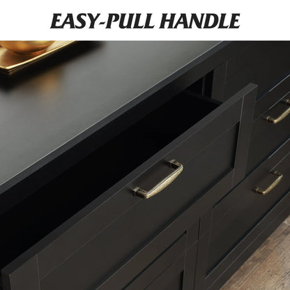 WLIVE Black Dresser for Bedroom, Double Dresser with Chest of 6 Drawers for Living Room & Nursery Toddlers Room, Retro Chest of Drawers with Metal Handle, Double Wood Dresser, Large Storage Cabinet