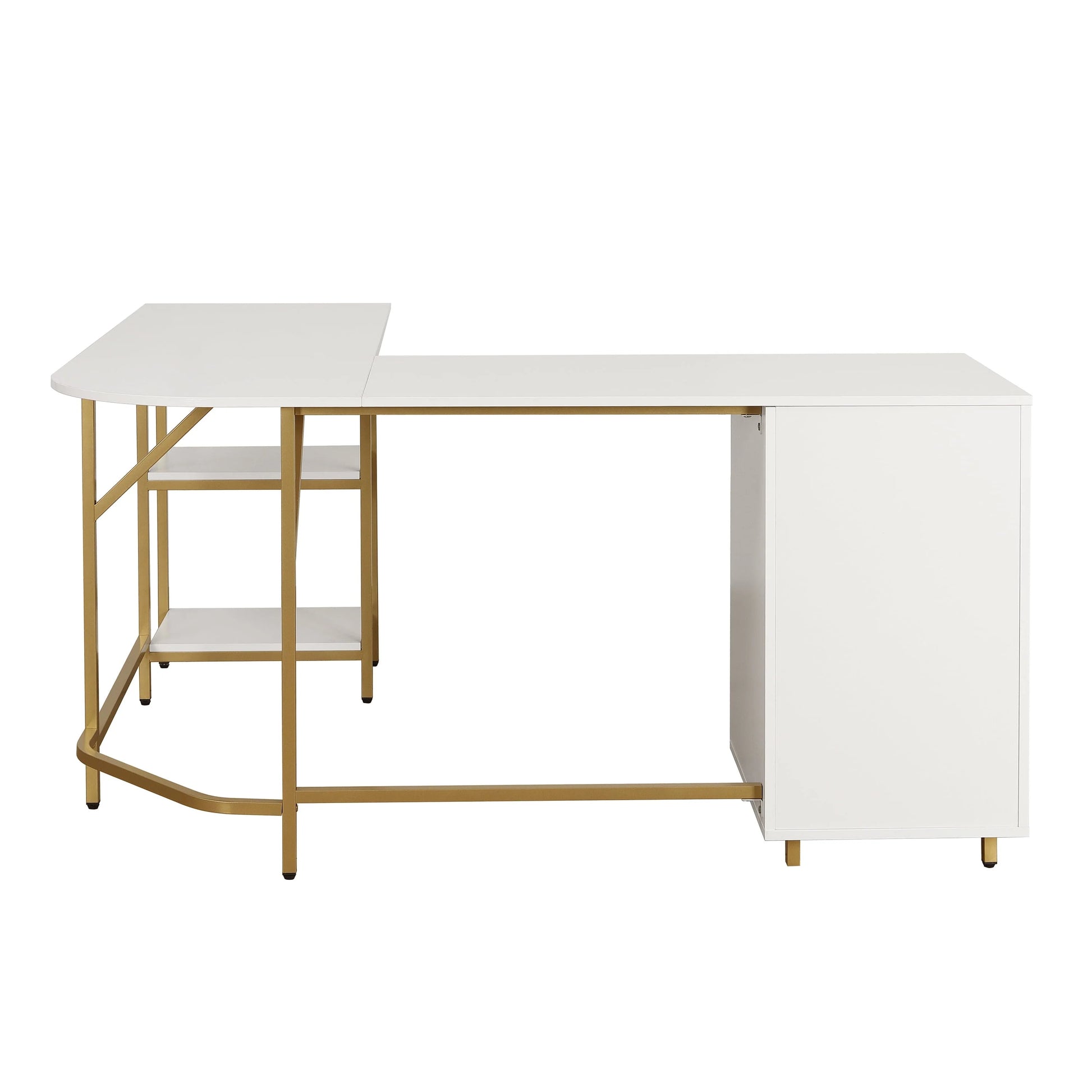 Techni Mobili L-Shape Home Office Desk with Storage, Gold