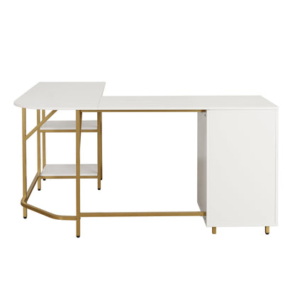 Techni Mobili L-Shape Home Office Desk with Storage, Gold