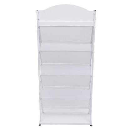 Magazine Rack Magazine Holder 4 Tier Floor-Standing Newspaper Rack Manual Book Storage Rack Iron Magazine Display Rack (White)
