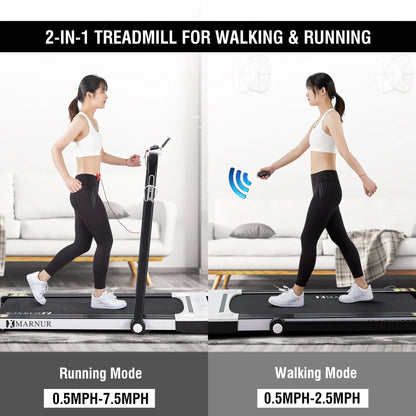 MARNUR 2 in 1 Folding Treadmill 2.2HP Under Desk Treadmill for Fitness with LED Display, Remote Control, Walking Jogging Running Exercise Machine for Home Office, Maximum Weight 220 lbs
