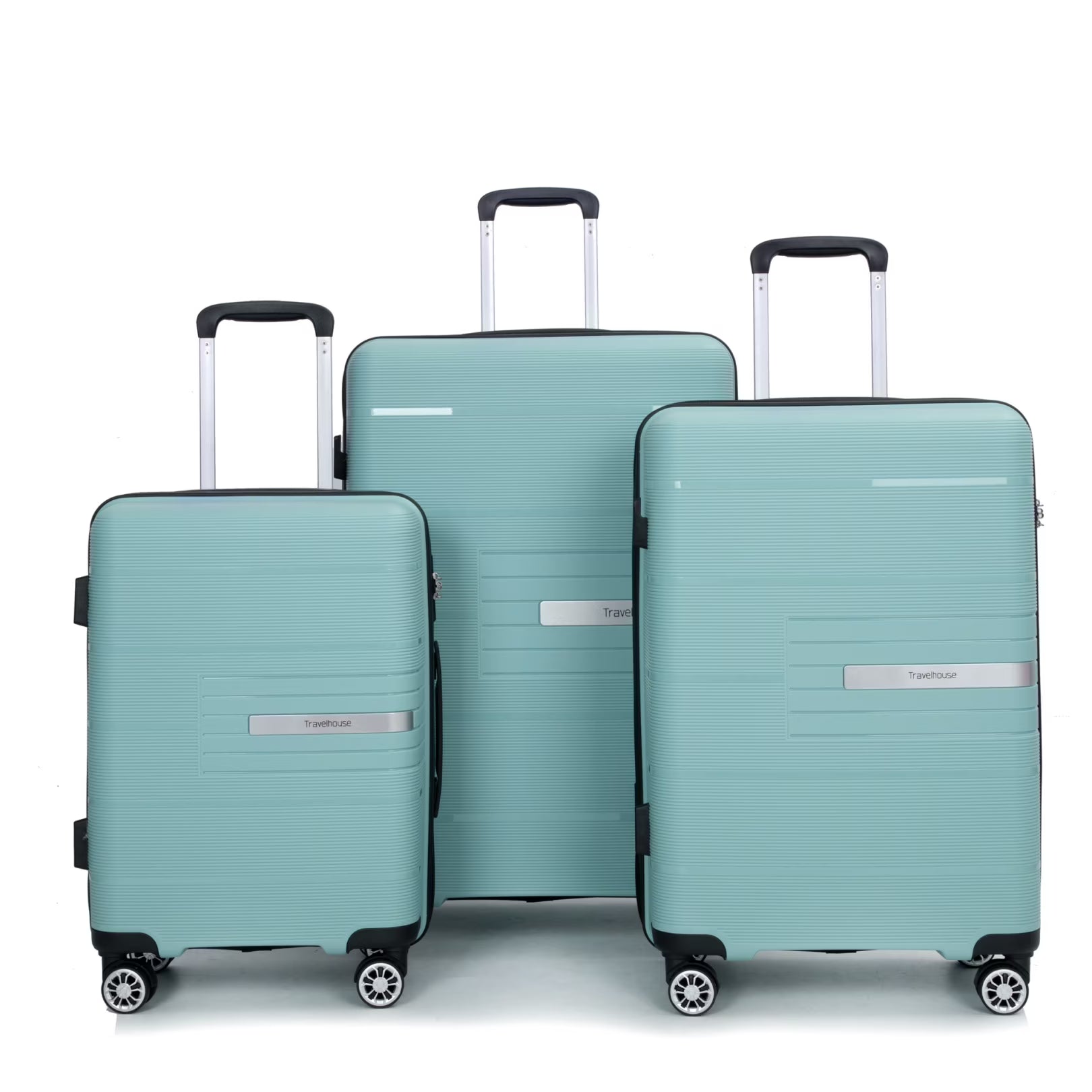Lightweight PP Suitcase Sets with Spinner Wheels TSA Lock, Hardshell Luggage Sets for Travel Trips, 3-Piece Set (20in/24in/28in), Light Green