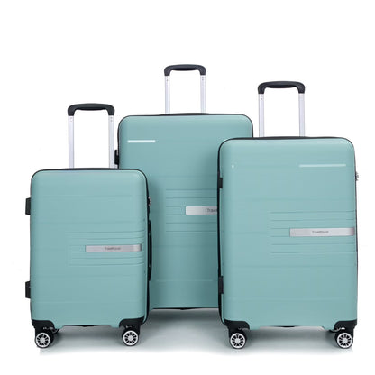 Lightweight PP Suitcase Sets with Spinner Wheels TSA Lock, Hardshell Luggage Sets for Travel Trips, 3-Piece Set (20in/24in/28in), Light Green
