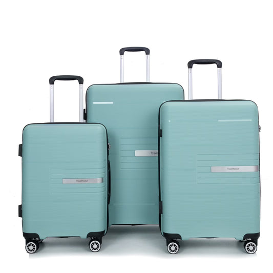 Lightweight PP Suitcase Sets with Spinner Wheels TSA Lock, Hardshell Luggage Sets for Travel Trips, 3-Piece Set (20in/24in/28in), Light Green