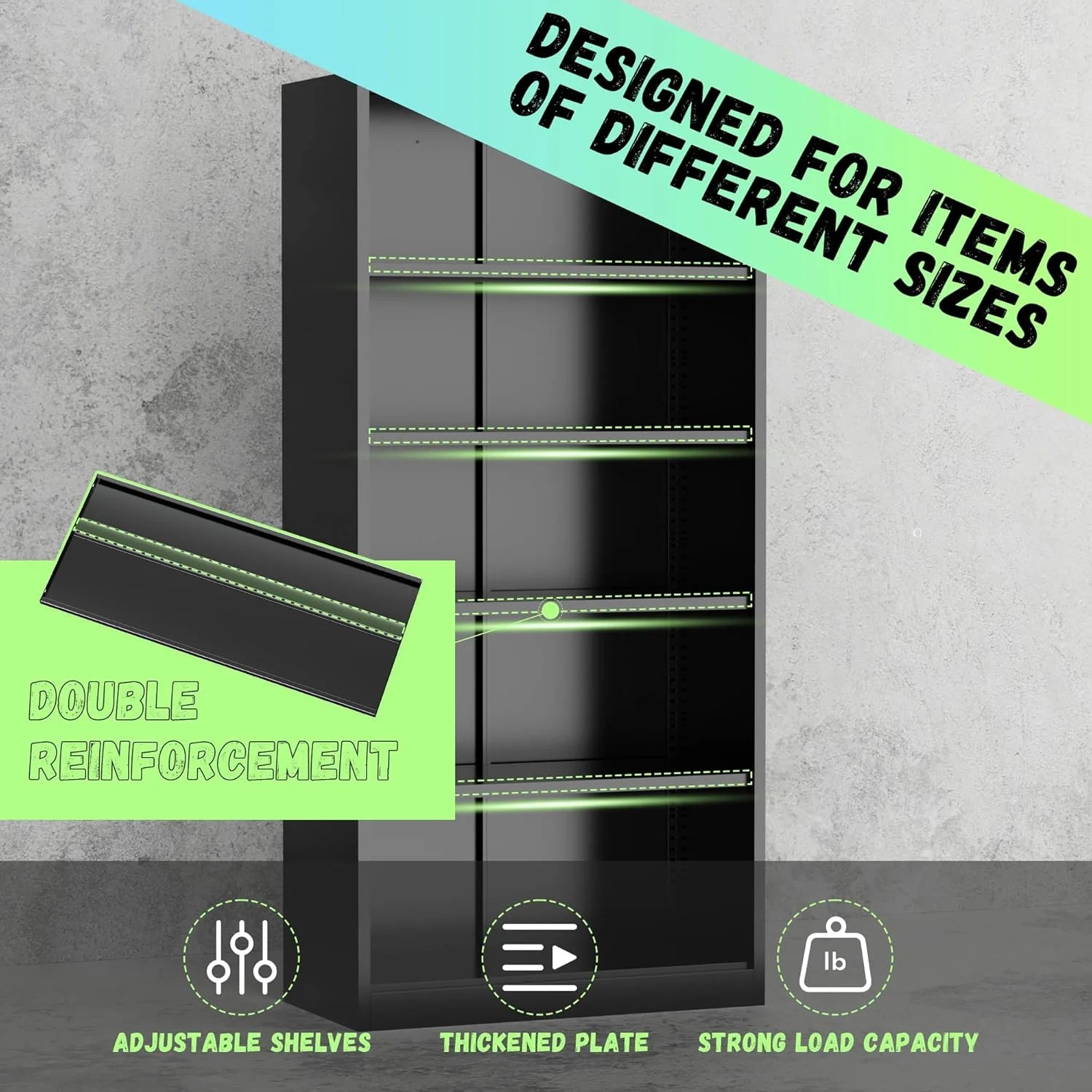WANBIN 72" Black Metal Storage Cabinet with Lock, 2 Doors & 4 Adjustable Shelves, Tall Steel Cabinet for Home Office, Garage, Warehouse