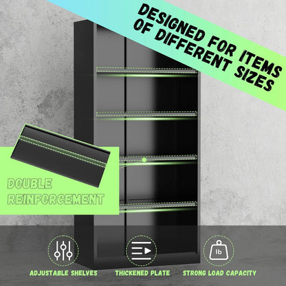 WANBIN 72" Black Metal Storage Cabinet with Lock, 2 Doors & 4 Adjustable Shelves, Tall Steel Cabinet for Home Office, Garage, Warehouse