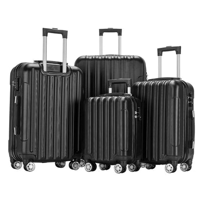 Yardi Yard 4-Piece Fashional Luggages, Luggage with Universal Wheel and Aluminium Alloy Tie Rod Handle, 4-in-1 Vertical Pattern Luggage Set for Outdoor Travel, Black