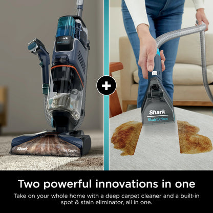 Shark CarpetXpert with StainStriker, Upright Carpet, Area Rug & Upholstery Cleaner for Pets, Built-in Spot & Stain Eliminator, Deep Cleaning & Tough Stain Removal, Carpet Shampooer, Navy, New,EX200