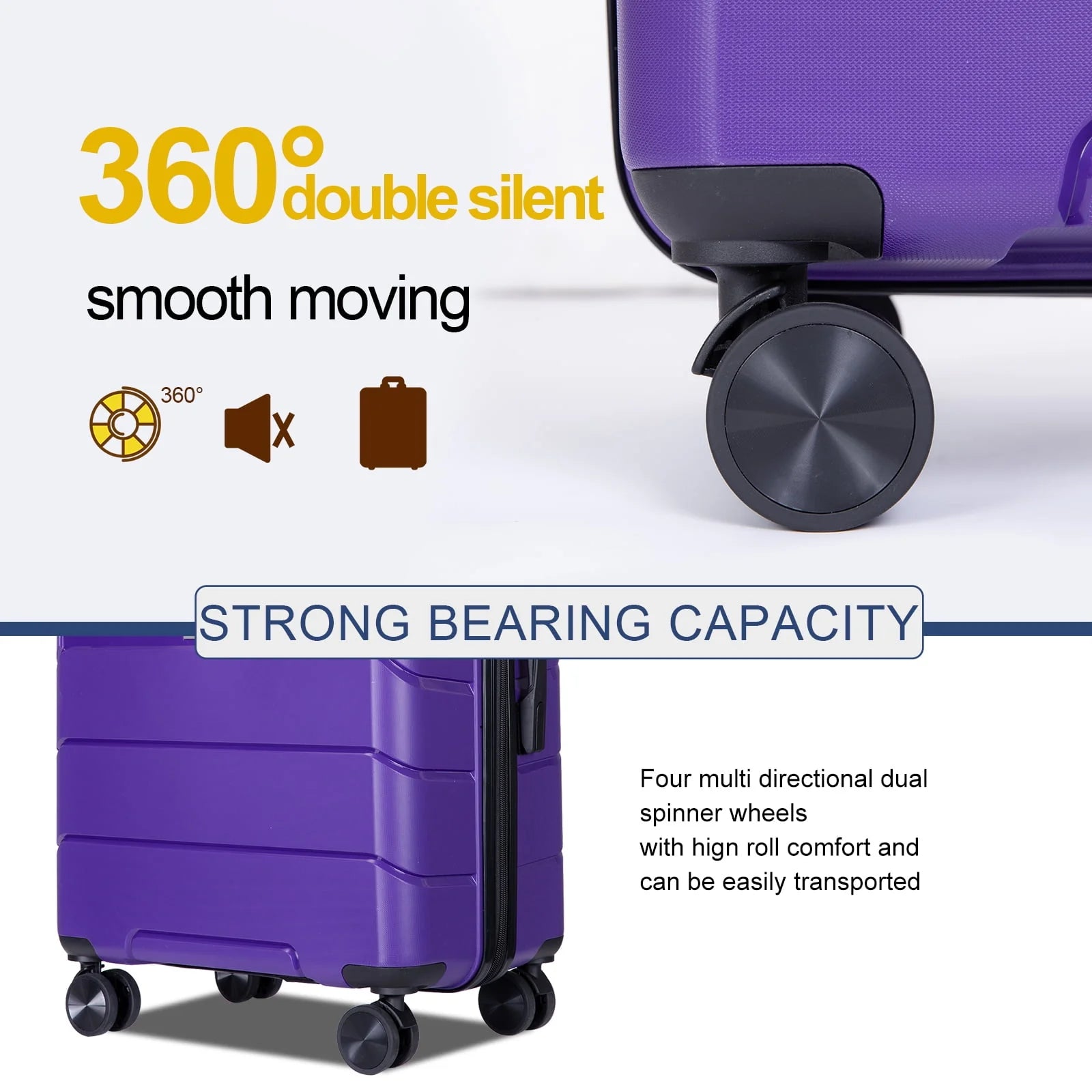 Tripcomp Hardshell Luggage Set,Carry-on,Lightweight Suitcase Set of 3Piece with Spinner Wheels,TSA Lock,20inch/24inch/28inch(Purple)