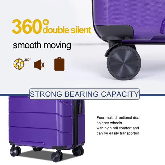 Tripcomp Hardshell Luggage Set,Carry-on,Lightweight Suitcase Set of 3Piece with Spinner Wheels,TSA Lock,20inch/24inch/28inch(Purple)