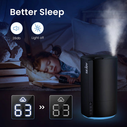Sejoy Humidifiers for Bedroom, Quiet (3.5L Water Tank) Cool Mist Top Fill Essential Oil Diffuser for Baby Nursery and Plants, Rapid Ultrasonic Humidification for Home Large Room,Black