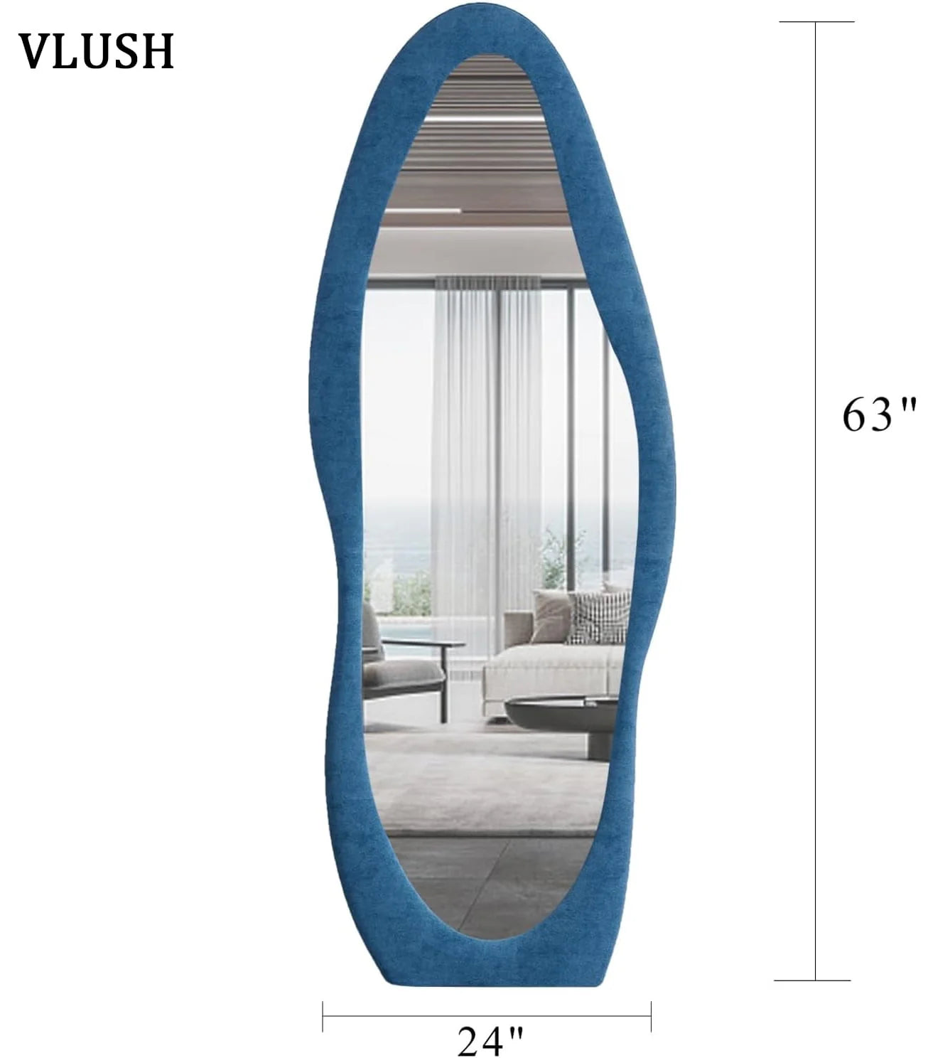 VLUSH Irregular Full Length Mirror, Floor Mirror Hanging & Leaning, 63"x24" Wavy Wall Mirror (Blue)