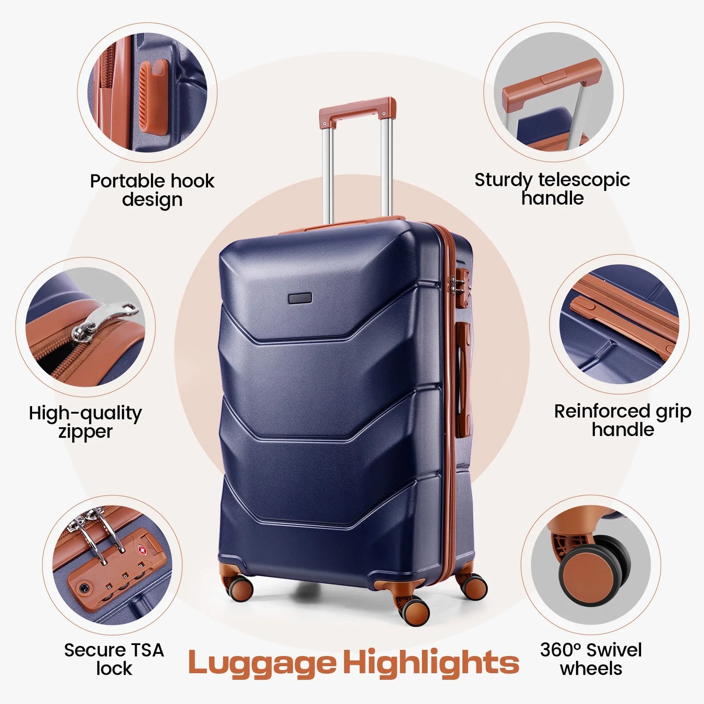 HOTEEL 3 Piece Luggage Sets with Wheels, Hardshell 3 Pc Suitcases with TSA Lock Hardside & Lightweight 3-Piece Hardshell Luggage Sets for Travel 20in 24in 28in, Blue