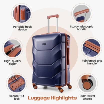 HOTEEL 3 Piece Luggage Sets with Wheels, Hardshell 3 Pc Suitcases with TSA Lock Hardside & Lightweight 3-Piece Hardshell Luggage Sets for Travel 20in 24in 28in, Blue