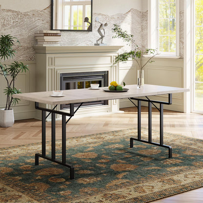 Farmhouse Dining Table for 6-8 People,70.87-inch Rectangular Wood Kitchen Table,Rustic Style Dining Table with Heavy Duty Metal Legs for Dining Room,Home Office,Living Room,Large Dining Room Table